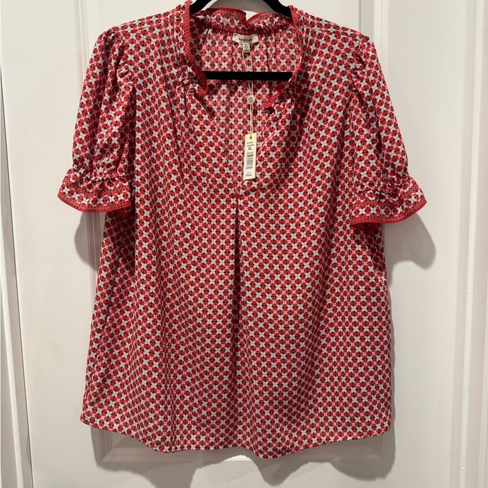 Max Studio Red and White Patterned Blouse